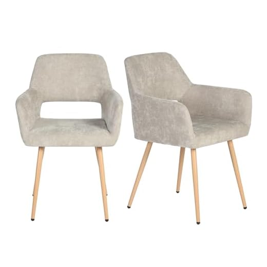 FurnitureR Juego de 2 sillas de comedor vintage de tela para salón, comedor, cocina, con patas de metal de roble, color beige