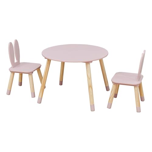 Rebecca Mobili Set de Mesa y 2 Sillas para Niños, Mesa Infantil con Taburetes, Rosa Marrón, MDF de Pino, para Habitación Infantil - Medidas: 44 x 60 x 60 cm / 50 x 28 x 25 cm - Art. RE7017
