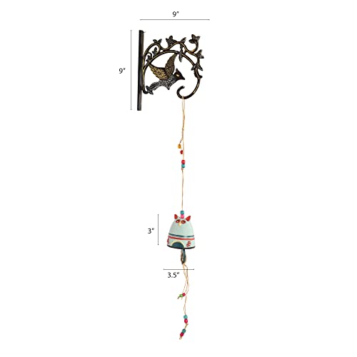 Image of Aakriti Art Creations Kitty-Kat Terracotta Hanging Door Bell with Metal Stand | Handmade Modern Art Terracotta & Metal Hanging Bell | Decorative Entryway for Home, Balcony & Gifting