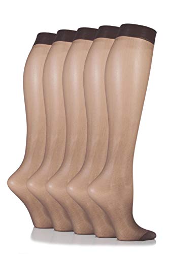 Image of SockShop Women's 5 Pair 15 Denier Knee Highs 4-8 Ladies Nearly Black