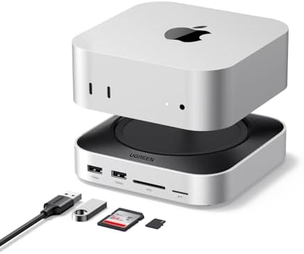 UGREEN Mac mini M4 Dock & Stand with NVMe SSD Enclosure, Docking Station with 3*USB A 3.2, 2*USB A 3.0, 2*USB C 3.2 10Gbps, SD/TF 170MB/s, USB C Hub Compatible with Mac mini M4 Pro