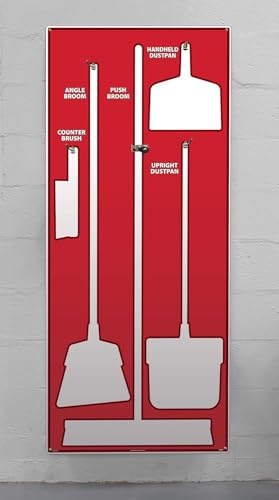 Image of NMC SB106AL 5S Janitorial Shadow Board, Red /White, 68 inchX30 inch, Heavy-DutyAluminum (Tools Sold Separately)