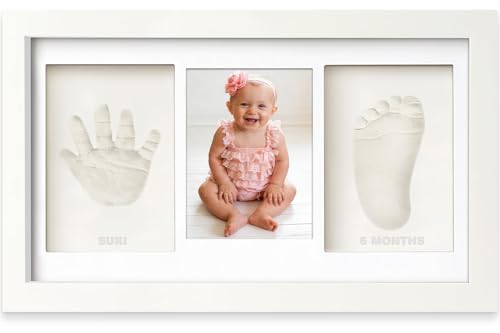 Yiukou Cadre Empreinte Main Pied Bebe avec Argile, Kit Empreinte Bebe avec NOM pour Cadeau Bebe...