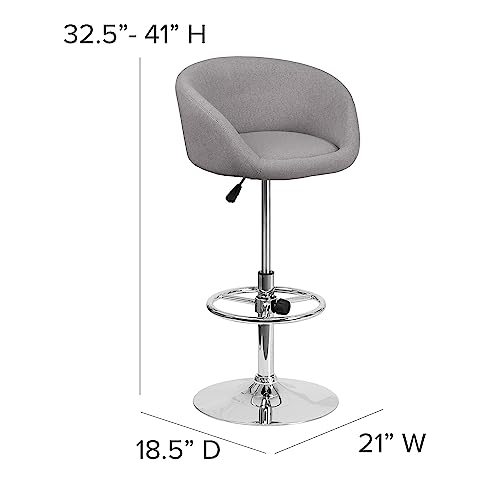 Flash Furniture Luis Contemporary Gray Fabric Adjustable Height Barstool With Barrel Back And Chrome Base #TOP26