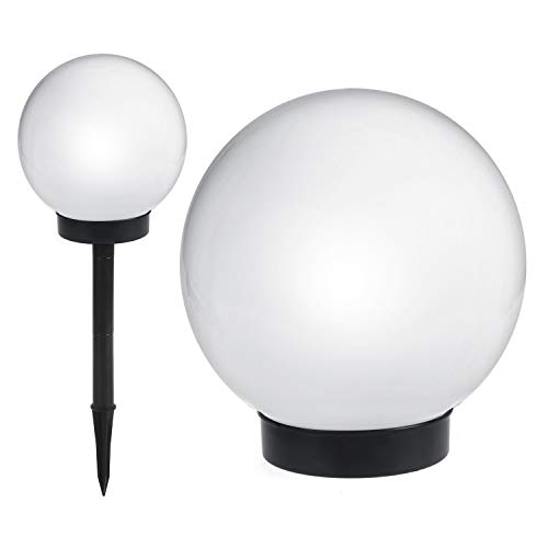 GreenBlue GB121 Zewnętrzna Lampa Ogrodowa w kształcie Kuli, Biała Lampa LED do Ogrodu, Dekoracyjna Lampa do Oświetlenia Ścieżki z Stopniem Ochrony: IP44, Lampa Solarna z Czujnikiem Zmierzchu