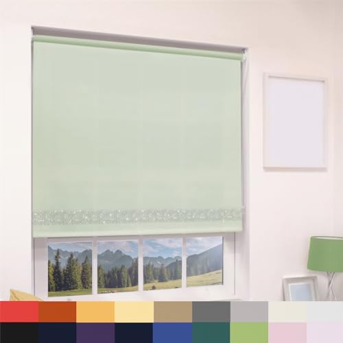 Diamante Glitter Straight Edge Dimout Roller Blind - Easy Fit Home Office - 120cm Width x 160cm Drop - Lime Green
