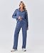PINSPARK Track Suits for Women Set Half Zip Sweatsuits Stand Up Collar Sweatshirt Straight Leg Sweatpants Loose Fit Tracksuit Soft Lounge Sets Airport Outfits 2025, Dark Blue Petite M