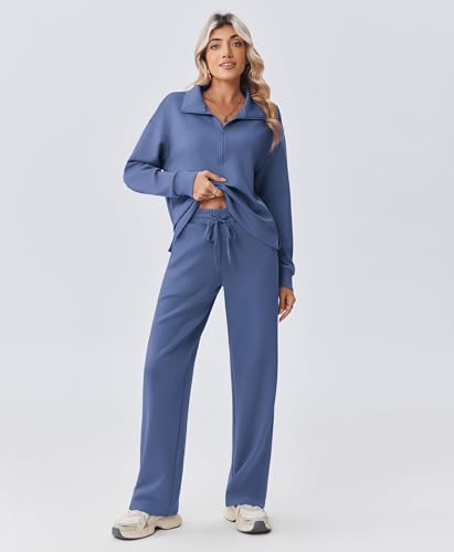 Image of PINSPARK 2 Piece Sets for Women 1 /2 Zip Sweatsuit Loose Fit Sweatshirt Straight Leg Pants 2026 Matching Outfit Fall Tracksuit
