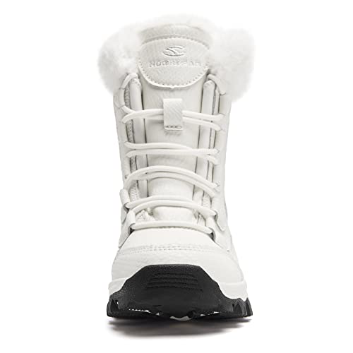 Hobibear Girls Kids Snow Boots Slip On Waterproof Warm Winter Shoes Outdoor(Glitter White-Size 7.5 Big Kids) #TOP3