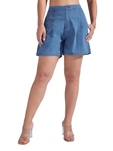 Image of Miss Chase Women's Relaxed Mid Rise Regular Non Stretchable Denim Shorts