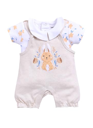 Image of Smart Baby Dungaree Set for Baby Girls 0-12 Months | Cotton Romper with T-Shirt | Soft & Breathable Fabric | Snap Button Closure for Easy Diaper Change