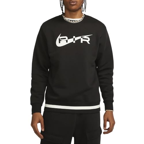 NIKE Air Mens Sweatshirt Swoosh Crew Neck Fleece Lined Top FN7692 (UK, Alpha, M, Regular, Regular, Black/White)