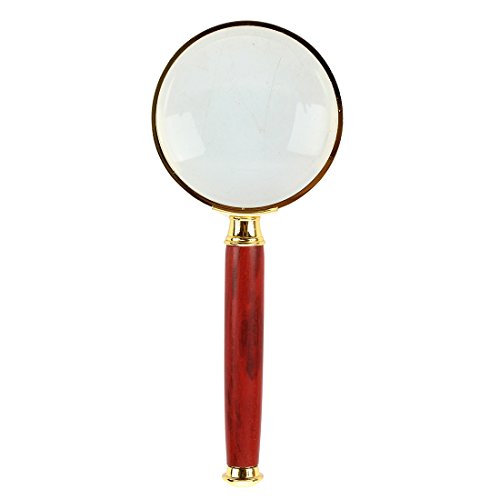 SODIAL(R) 20X Gold Tone Metal Frame Rosewood Handle Grip Magnifying Lens Glass 50mm Dia