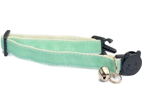 Velvet Cat Collars with Bell, Mint Green Velvet, Kitten Collar (10cm - 18cm) - Image 2