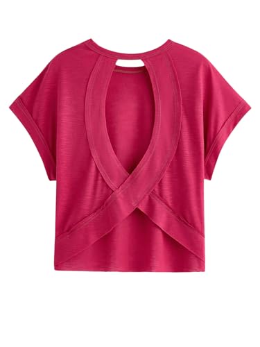 Image of SOLY HUX Women Open Back Tops Workout Backless Tee Casual Athletic Shirts Short Sleeve Oversized Gym T Shirt