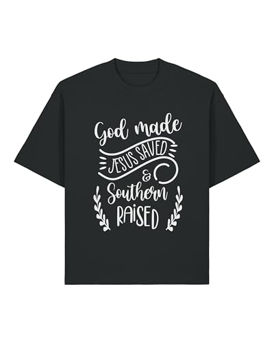 God Made Jesus Saved and Southern Raised - Camiseta unisex de algodón pesado, color negro, Negro, L Grande alto