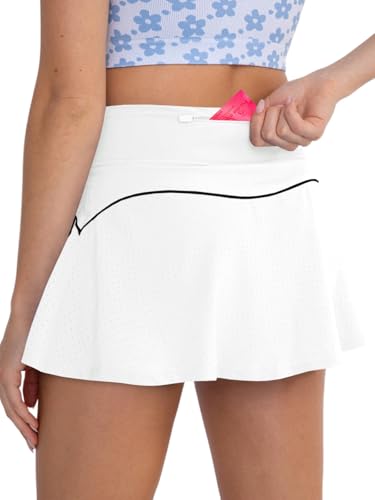 Fisoew Saias femininas de tênis de cintura alta secagem rápida atlética golfe com shorts embutidos,