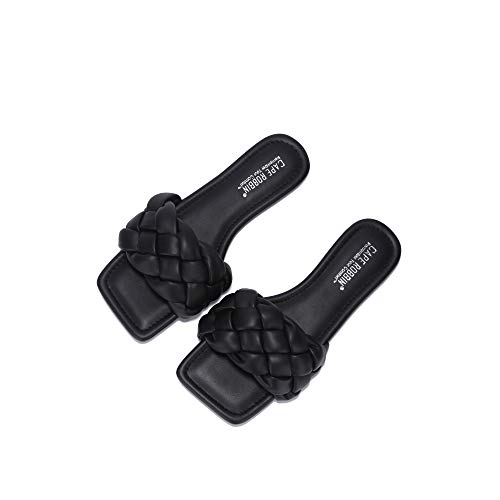 Cape Robbin Vagabond Sandals Slides for Women, Woven Womens Mules Slip On Shoes - Black Size 9