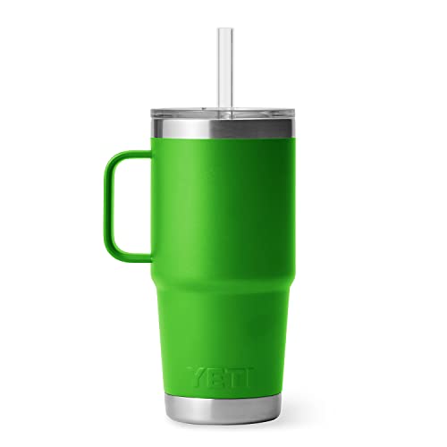 Image of YETI Rambler 25 oz Tumbler with Handle and Straw Lid, Travel Mug Water Tumbler, Vacuum Insulated Cup with Handle, Stainless Steel, Canopy Green