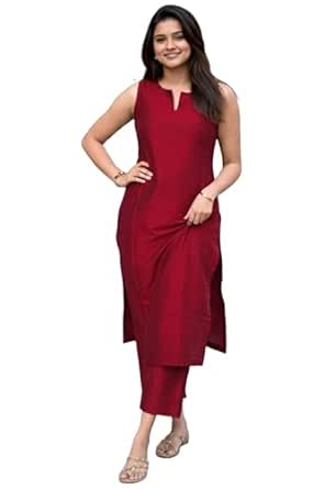 ANNI Designer Women’s Rayon Viscose Straight Solid Kurta with Palazzo Set | Sleeveless Ethnic Wear | Comfortable Two Piece Outfit for Office, Casual &amp; Daily Use