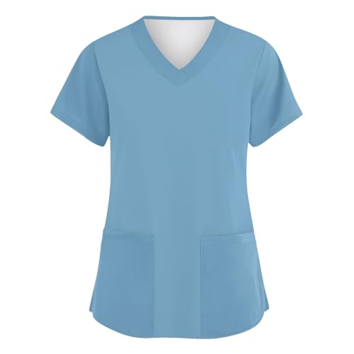 Image of FONMA Scrub Tops Women Plus Size Stretchy V-Neck Scrub Shirts with 4 Pockets Breathable Short Sleeve Nurse Uniforms