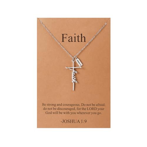 Lcherry Faith Cross Necklace for Women Bible Verse JOSHUA 1:9 Cross Necklace Religious Jewelry Christian Baptisms Gifts for Women