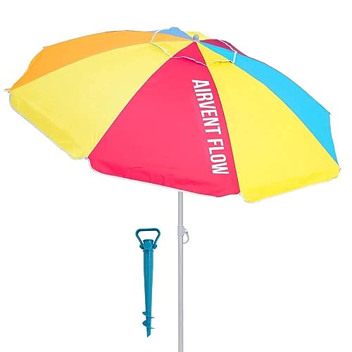 H HANSEL HOME Sombrilla de Playa con Soporte de Tornillo, Sombrilla Sistema Antiviento, Acero, Inclinable, Protección Solar UPF+50 (180cm)