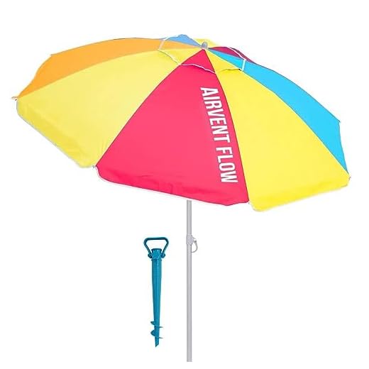 H HANSEL HOME Sombrilla de Playa con Soporte de Tornillo y Percha, Sombrilla Sistema Antiviento, Acero, Inclinable, Protección Solar UPF+50 (180cm)