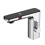 Opatiny Grifo mezclador de agua fría y caliente con pantalla digital con control automático, acabado cromado, cobre puro, caudal de 2 GPM, compatible con instalación montada