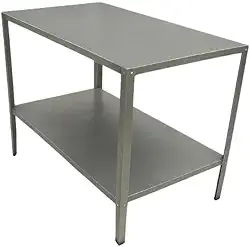 Mesa de Aço Inox com 2 Níveis, Bancada Industrial para Chopp, Prata