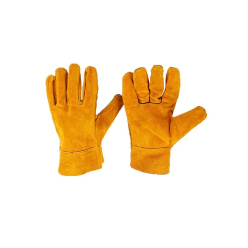 SEHXIM Short Welding Gloves,Fire/Heat Resistant Leather Work Gloves Fireplace Fire Pit Wood Stove BBQ Oven, Gardening Gear Animal Handling,Industry Cutting