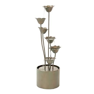 XBrand 35" Tall Silver Metal Sculptural Flower Multi-Tier Freestanding Water Fountain for Indoor & Outdoor Use, Decorative Garden Patio Backyard Water Feature