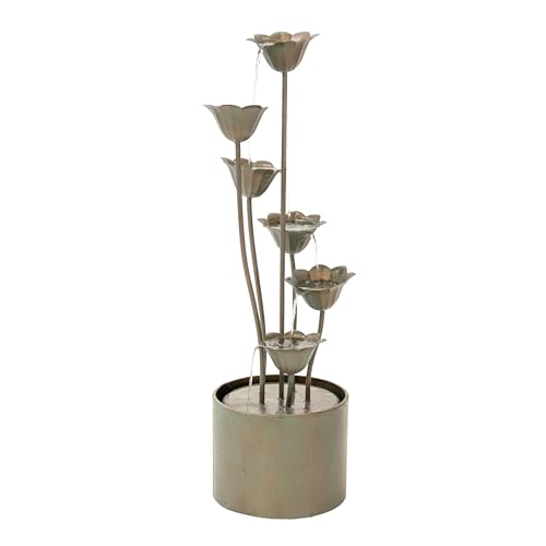 XBrand 35" Tall Silver Metal Sculptural Flower Multi-Tier Freestanding Water