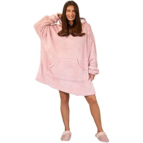 OHS Weighted Hoodie Blanket Warm Soft Plush Coral Sherpa Fleece Throw Stress Anxiety Relief Jumper Sweatshirt, Adults - 2.3kg - Blush Pink Cover