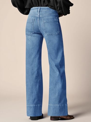 Cicy Bell Womens Wide Leg Jeans Baggy Casual High Waisted Boyfriend Loose Denim Pants with Pockets Sky Blue