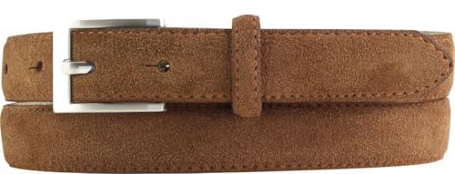 BELTINGER Gürtel aus Veloursleder 2,5 cm | Velour-Ledergürtel für Herren und Damen 25mm | Wildleder-Gürtel mit runder Gürtelschließe | Tabac 90cm