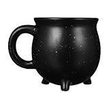FOMIYES Taza de Cerámica Negra de 450 Ml para Café Leche Halloween, Vaso Creativo en Forma de Caldero de Bruja, Adecuado para Bebidas Calientes y Obsequio Original de Víspera de Todos
