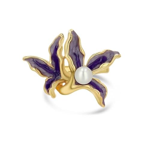 Gold Purple Enamel Floral Ring by SNGIA Cover