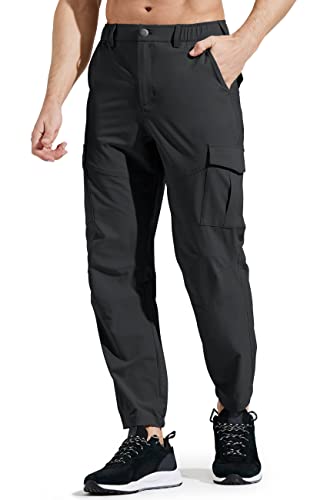 Comallan Pantalon de Randonnée Homme Léger Séchage Rapide Pantalon Cargo Pantalon de Jogging Extérieur Imperméable avec 6 Poches Noir L Cover