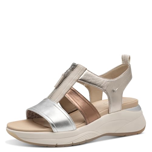 Tamaris Comfort Damen Sandalen flach aus Leder mit Reißverschluss, Mehrfarbig (Metallic Comb), 37 EU