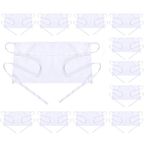 Image of BOHARERS Waist Apron with 3 Pockets 12 Pack - White Waitress Server Short Apron