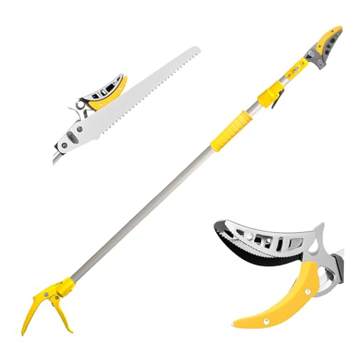 Zxfuture Telescopic Pole Pruner and Fruit Picker for Garden | Cuts Branches Up to 1 Inch | Rotating & Locking Head | Lightweight Aluminum Extendable Handle (3.28 to 5.25 FT)，Yellow