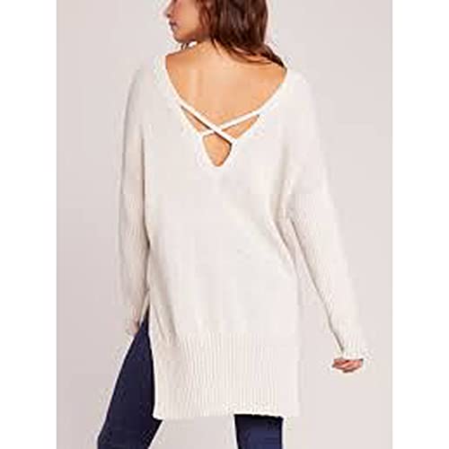 Jack By Bb Dakota Women's Getting Warmer V-Neck Wide Ribbed Sweater, Light Sand Large #TOP2
