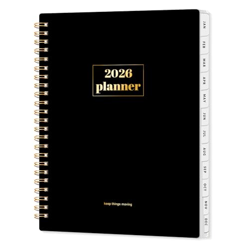 SUNEE 2026 Planner, Weekly and Monthly Calendar Planner, January 2026-December 2026, Daily Agenda with Tabs, Note Pages, Spiral Binding, 6.4"x8.3", Black