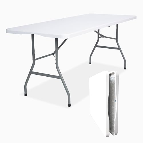 Folding Table 6 FT Lightweight Portable Plastic Fold-in-Half Utility Foldable Table Suitable to Hold...