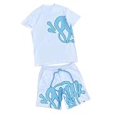 Conjunto Hombre Mujer Estampado Camiseta de Manga Corta Pantalones Cortos Hip Hop Y2K Chándal Conjunto Hombre Mujer de 2 Piezas Traje de Jogging de Verano