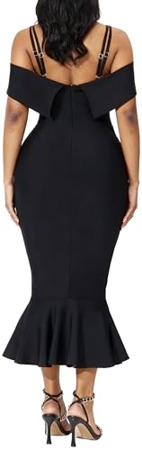 Image of SxClub Elegant Dress for Women Sexy 3 /4 Sleeve Business Knee Length Dresses Fishtail Zipper Belt