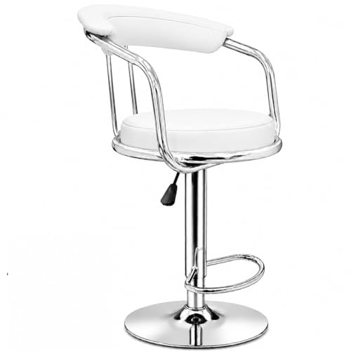 Image of Kemon Modern Adjustable Swivel Bar Stool Chair with Backrest, PU Leather Hydraulic Counter Stool with Footrest for Kitchen Island, Cafe & Home Bar (1, White, Round Barrel Stool)