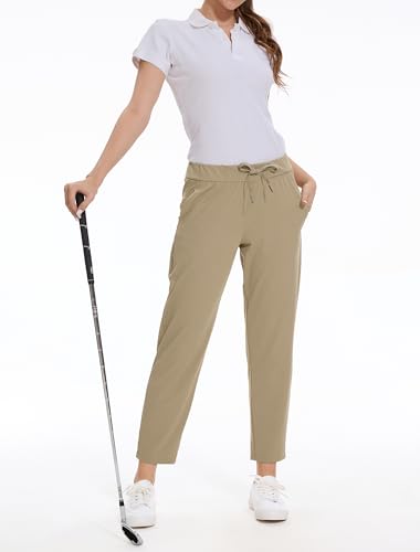 2 Pack Women's Golf Pants with Deep Pockets Stretch 7/8 Ankle Sweatpants for Athletic, Work, Travel, Lounge3