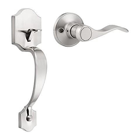 DECORITEN Door Handleset with Wave Lever, Satin Nickel Front Entry Handle, Right-Handed Interior Lever Cover